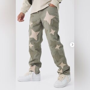 Boohoo Star Patch Relaxed Jeans - Khaki
